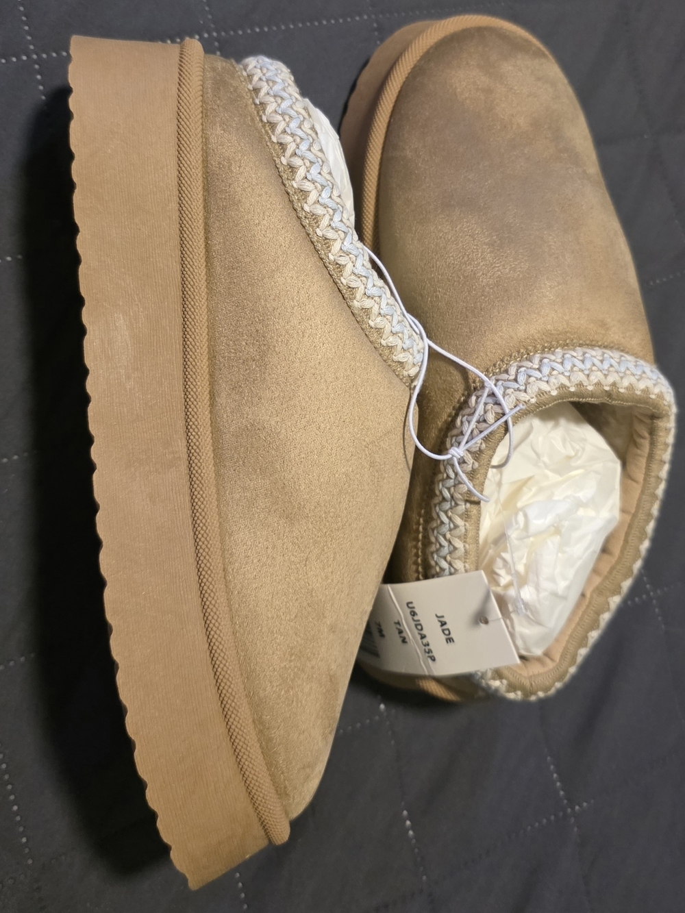 UNIONBAY Women's Tan Braided-Trim Slip-On Cozy Slippers